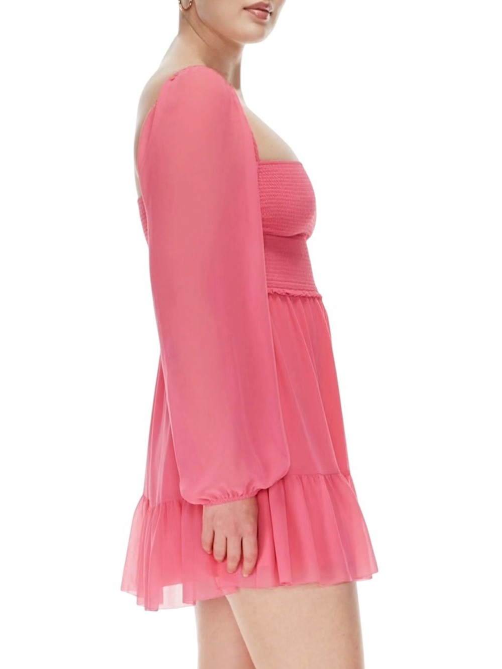Aritzia Wilfred Tempest Long Sleeve Mini Dress Magenta Pink & White Sz M - Picture 14 of 16